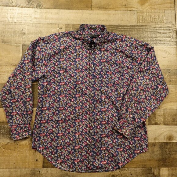 Time Pieces Button-Down Shirt Men’s XL Tall Navy Geometric Cotton Long Sleeve - Picture 1 of 9